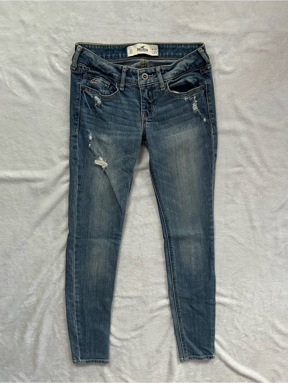 Hollister Super Skinny Distressed Low Rise Denim Jeans in Blue Size 0S